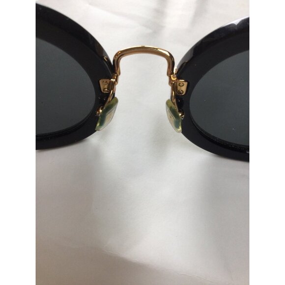 Miu Miu Round Black Sunglasses Made In Italy Gold Metal Arms CE UV Protection - Picture 4 of 15